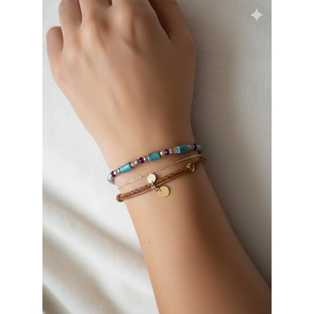 New Faux Turquoise Bead Stretch‎ Bracelet Faceted Beads Beaded Boho Southwestern - Picture 10 of 10